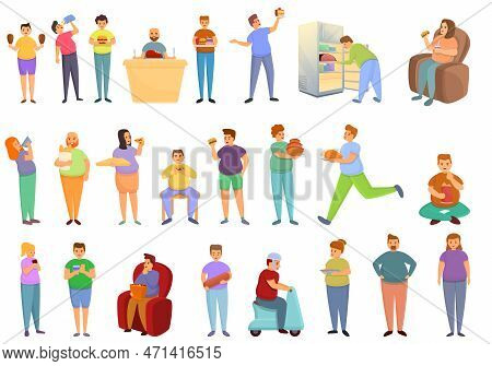 Gluttony Icons Set. Cartoon Set Of Gluttony Icons For Web Design