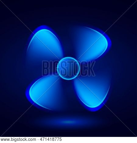Air Ventilator Icon. Blue 3d Propeller On A Black Background.