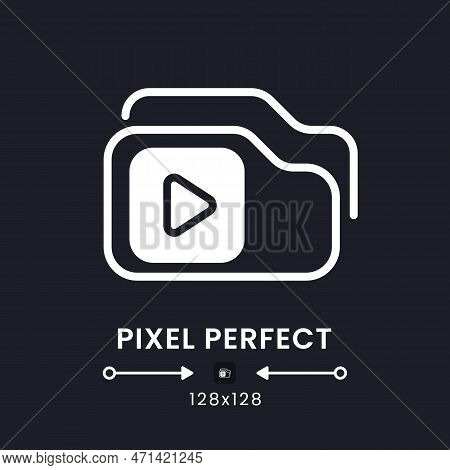 Video Playlist White Solid Desktop Icon. Streaming Service. Pre-recorded Content. Pixel Perfect 128x