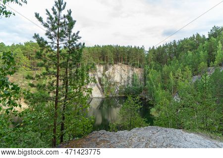 Talkov Kamen Or Talkov Stone Is Flooded Quarry That Formed Lake In Sysert District, Sverdlovsk Regio