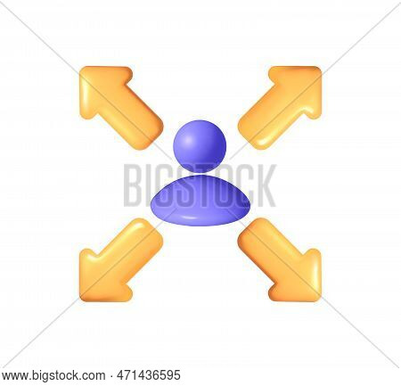 3d Business Vector Mesh User Icon. Person With Arrows Pointing Outward Vector Outline Colorful Sign.