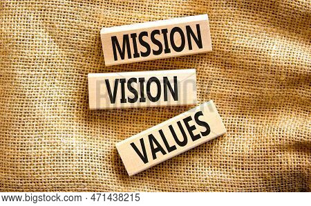 Mission Vision Values Symbol. Concept Words Mission Vision Values On Wooden Blocks On A Beautiful Ca