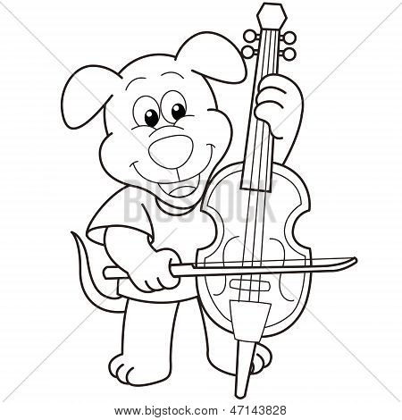Cartoon Hund spielt ein Cello