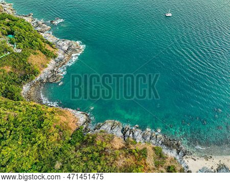Aerial Panorama View  Sky In Sunset At Promthep Cape.promthep Cape Is The Most Popular And Famous Vi