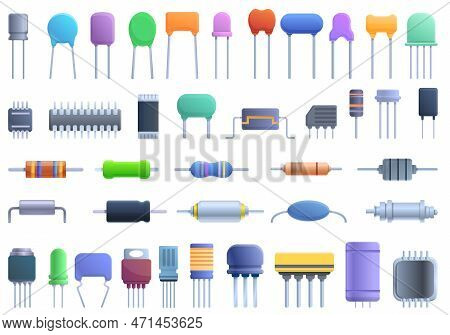 Capacitor Icons Set. Cartoon Set Of Capacitor Icons For Web Design