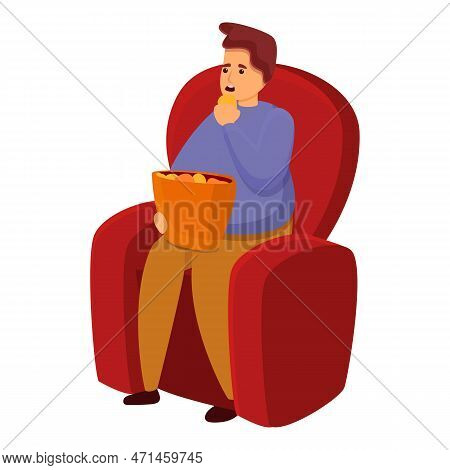 Gluttony Man Popcorn Cinema Icon. Cartoon Of Gluttony Man Popcorn Cinema Icon For Web Design Isolate