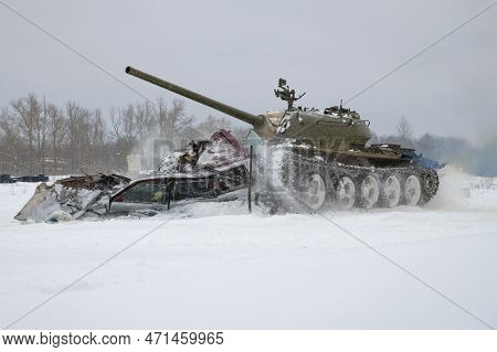 Krasnoye Selo, Russia - February 19, 2023: Soviet Tank T-54 On A Tank Show In The Military Historica