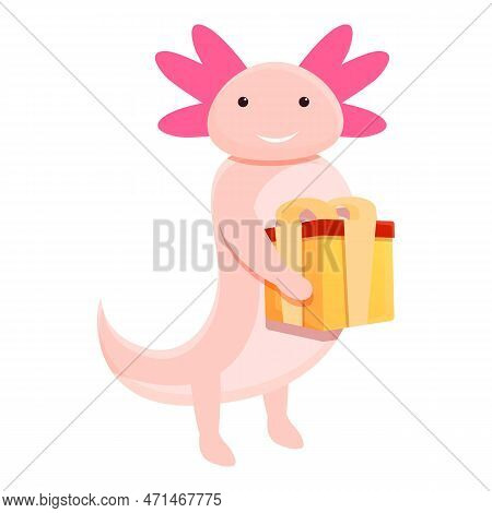 Axolotl Gift Box Icon. Cartoon Of Axolotl Gift Box Icon For Web Design Isolated On White Background