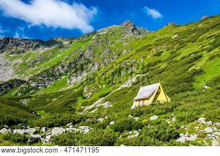 Mountain Hut Refuge Under Pietrosul Rodnei Mountain In Rodna Mountains National Park, Muntii Rodnei 