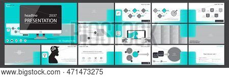 Infographic Business Presentation Templates, Turquoise And White Design Elements On White Background