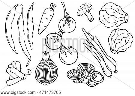A Set Of Vector Vegetables In The Doodle Style On A White Background.