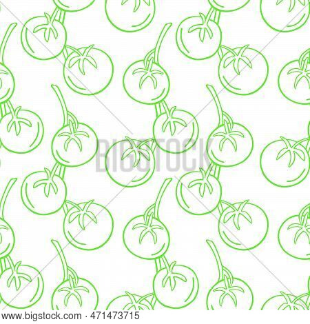 Seamless Pattern With Tomatoes On A Twig In The Style Of A Doodle. Vector Image.