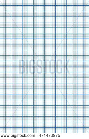 Blue Grid Paper Texture. Checkered Notebook Sheet Template For Engineering Or Architecting Measuring