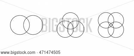 Set Of Outline Venn Diagrams With 2, 3, 4 Overlapped Circles. Templates For Finance Diagram, Statist