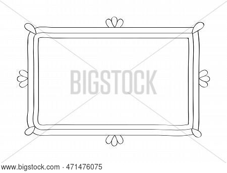 Frames, Mirror In Hand Drawn Style. Vintage Image Frame Doodle Labels. Blank Black Square Rectangle 