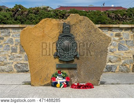 Port Stanley, Falkland Islands - 31 January 2023: Memorial To Marines Who Served Falklands Since 176