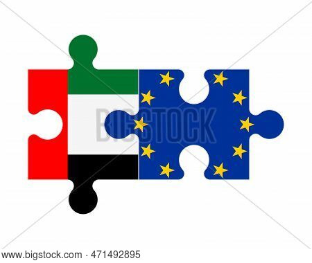 Connected Puzzle Of Flags Of United Arab Emirates And European Union, Vector