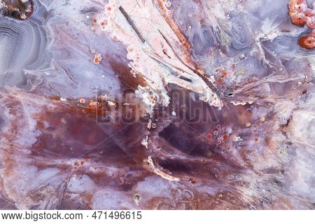 Polished Agate Mineral Stone Texture. Abstract Background. Bloody Pattern