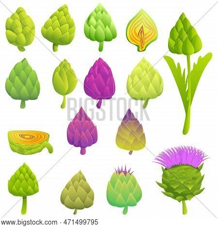 Artichoke Icons Set. Cartoon Set Of Artichoke Icons For Web Design