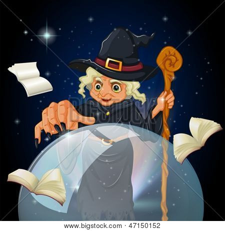 Illustration d'une sorcière qui fait un sort