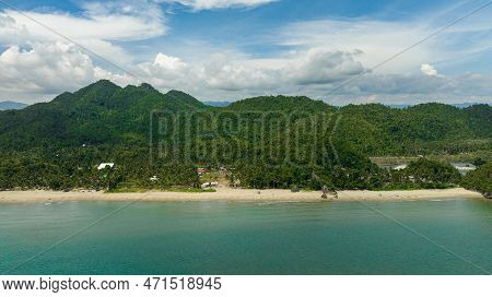 Landscape With Beautiful Sandy Beach And Blue Sea. Sugar Beach. Sipalay, Negros, Philippines.
