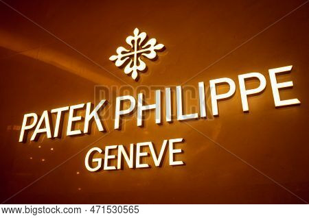 Kuala Lumpur, Malaysia - December 04, 2022: Patek Philippe Brand Retail Shop Logo Signboard On The S