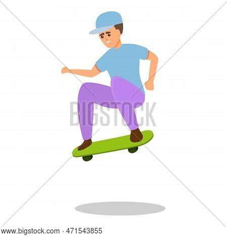 Skateboarding Kid Jump Icon. Cartoon Of Skateboarding Kid Jump Icon For Web Design Isolated On White