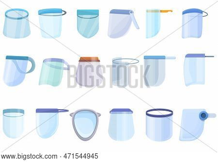 Face Shield Icons Set. Cartoon Set Of Face Shield Icons For Web Design