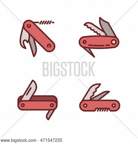 Penknife Icons Set. Outline Set Of Penknife Icons For Web Design Isolated On White Background