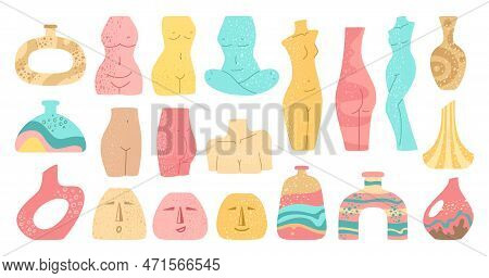 Vase Female Shape Modern Set. Woman Body Form Sculpture Vases. Boho Elegant Pitcher, Ceramic Jug Wit