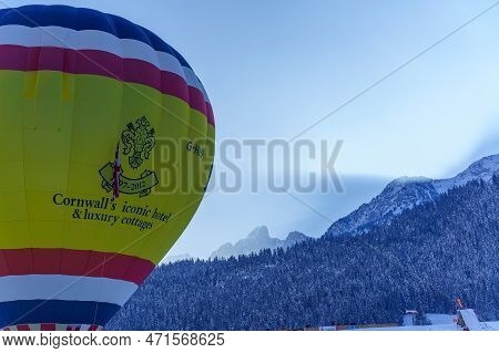 A Balloon In Front A Beautiful Mountain Scenery In The Swiss Alps. Taken At 42nd International Ballo