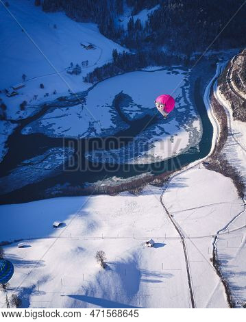 View Of The Valley From A Balloon. Taken At 42nd International Balloon Festival In Chateau D'oex In 