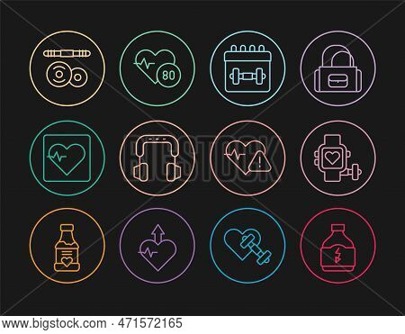 Set Line Sports Nutrition, Smart Watch With Heart, Calendar Fitness, Headphones, Heart Rate, Barbell