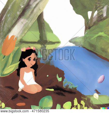 A Brunette Girl Playing Near The River