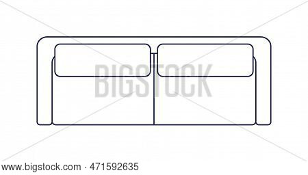 Couch Design, Top Above View Of Outlined Living Room Furniture. Straight Convertible Sofa With Armre
