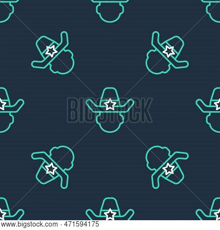Line Sheriff Cowboy Hat With Star Badge Icon Isolated Seamless Pattern On Black Background. Police O