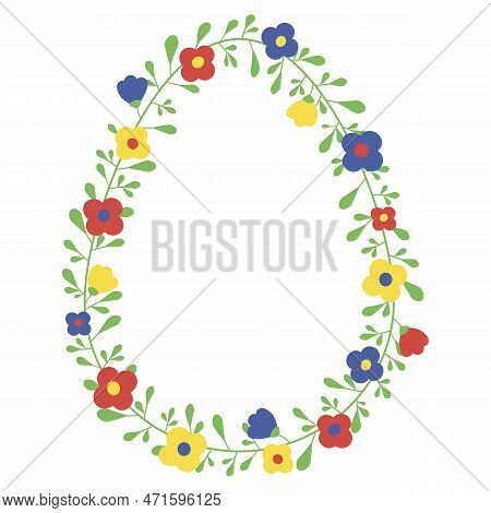 Flower Decorative Frame. Egg Shape Festive Hand Drawn Border For Easter Design. Vector Illustration.