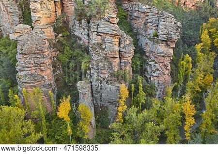 River Canyon Landscape In Autumn. Hoces Del Tajo, Guadalajara