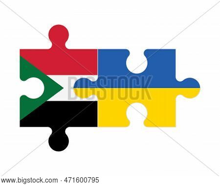 Connected Puzzle Of Flags Of Sudan And Ukraine, Vector