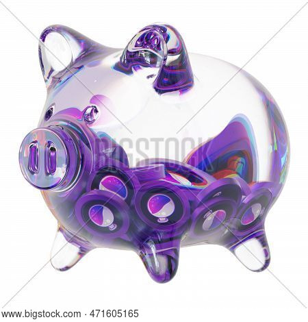 Osmosis (osmo) Clear Glass Piggy Bank With Decreasing Piles Of Crypto Coins. Saving Inflation, Finan