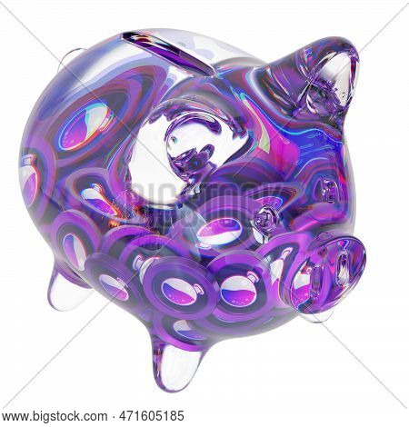 Osmosis (osmo) Clear Glass Piggy Bank With Decreasing Piles Of Crypto Coins. Saving Inflation, Finan