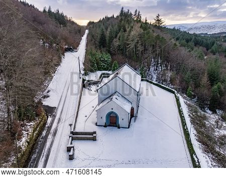 Aerial View Of St. Colmcilles Church, Glendowan, Lough Gartan, County Donegal - Ireland