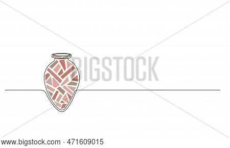 Kvevri Vector Line Illustration. Traditional Georgian Big Clay Vessel Qvevri For Wine Making With Ti