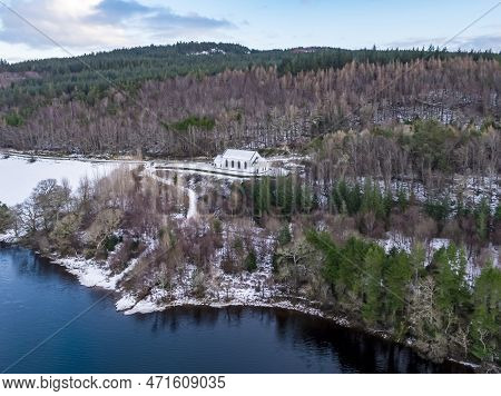 Aerial View Of St. Colmcilles Church, Glendowan, Lough Gartan, County Donegal - Ireland