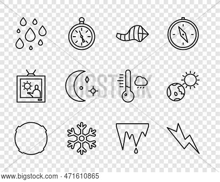 Set Line Moon, Lightning Bolt, Cone Meteorology Windsock Wind Vane, Snowflake, Water Drop, And Stars