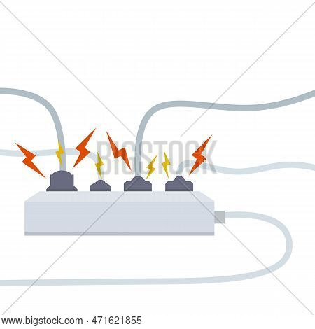 Electrical Circuit. Shock, Red Lightning And Yellow Sparks From The Outlet. Connector And Plug. Syst