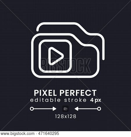 Video Playlist White Linear Desktop Icon On Black. Streaming Service. Pre-recorded Content. Pixel Pe