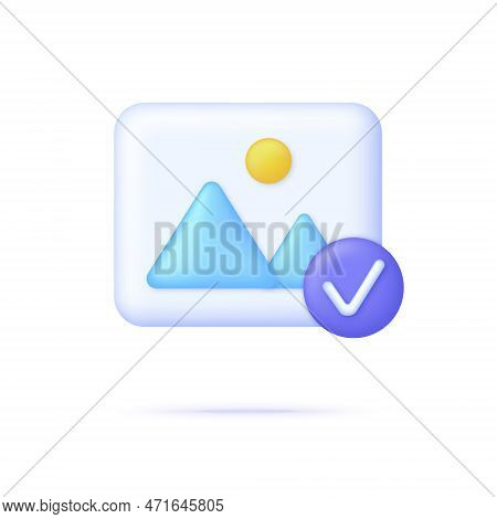 3d Picture With Check Mark. Add Or Delete Image In Gallery. Picture, Jpg File, Photo Icon. Gallery I