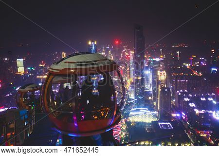 Beautiful Wide-angle Night Aerial View Of Guangzhou Zhujiang New Town Financial District, Guangdong,