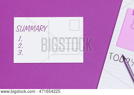 Inspiration Showing Sign Summary. Internet Concept Brief Statement Abstract Synopsis Concise Abbrevi